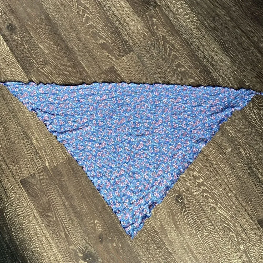 Vintage Red Floral Blue Bandana OS Cottage Core Coastal Boho Hippy